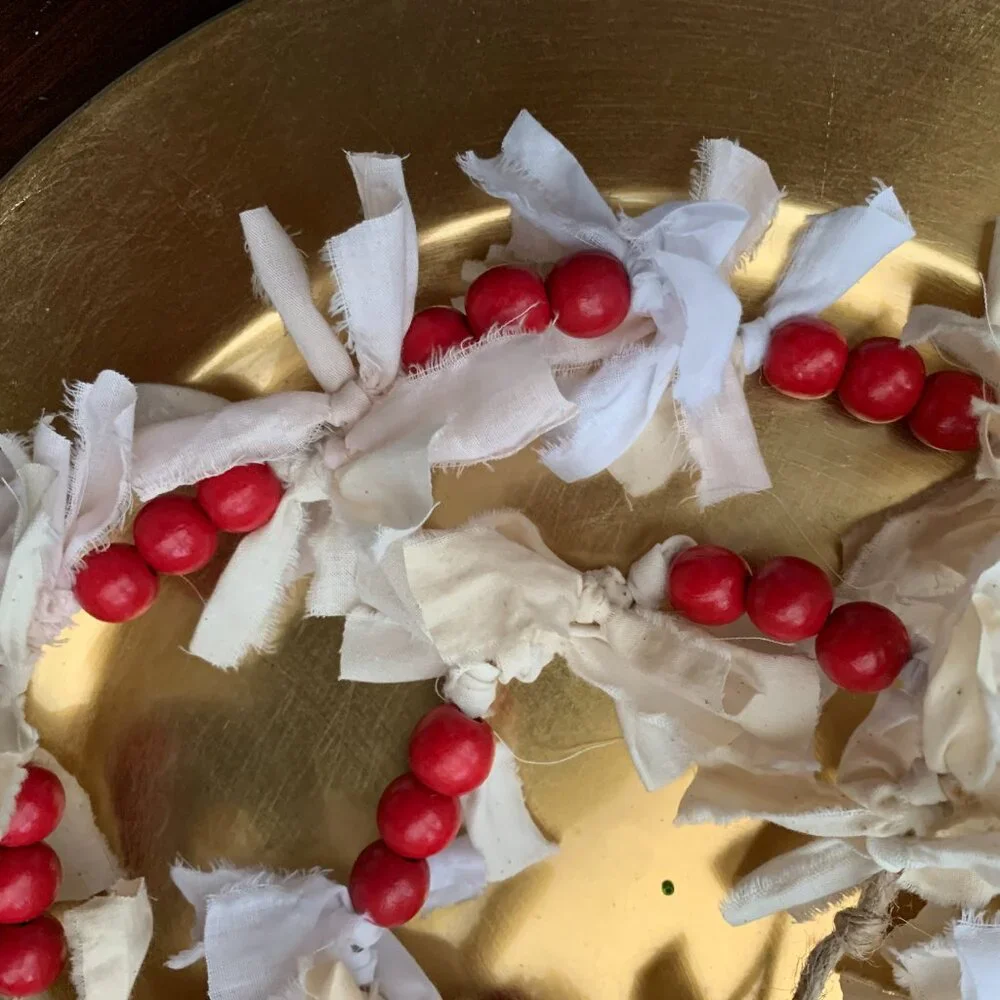 3 Feet/36 Inch Rag Tied and Red Bead Garland